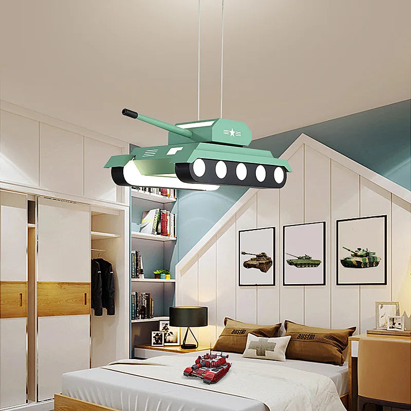 Suspension char militaire vert jaune contemporaine télécommande chambre salon étudié