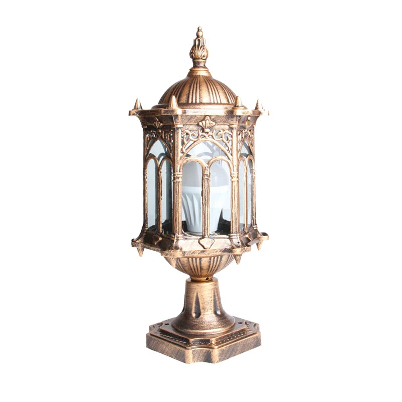 lanterne dorée gothique verre translucide classique extérieure éclairage public ip65 led e27 ornementations aluminium