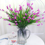 bouquet artificiel fleurs simples feuilles vertes blanc vert jaune violet rose intérieur décoration maison
