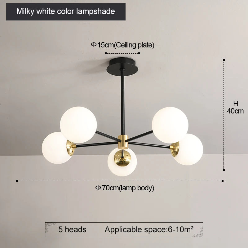 suspension lumineuse moderne boules sphériques translucides noir doré led echangement facile