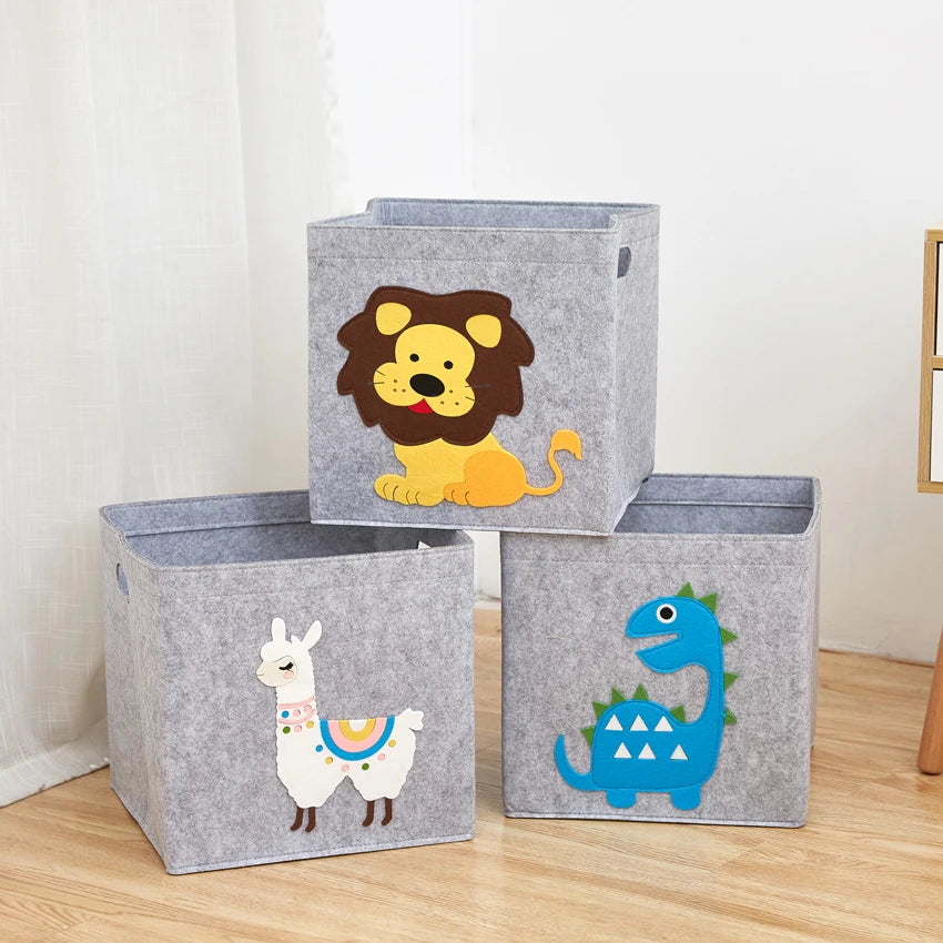 boîtes rangement enfant animaux imprimés moderne pliables poignées gris clair capacité importante respectueux environnement