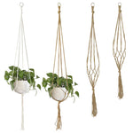 Support plante suspendue macramé boho rotin blanc orange anneaux métalliques