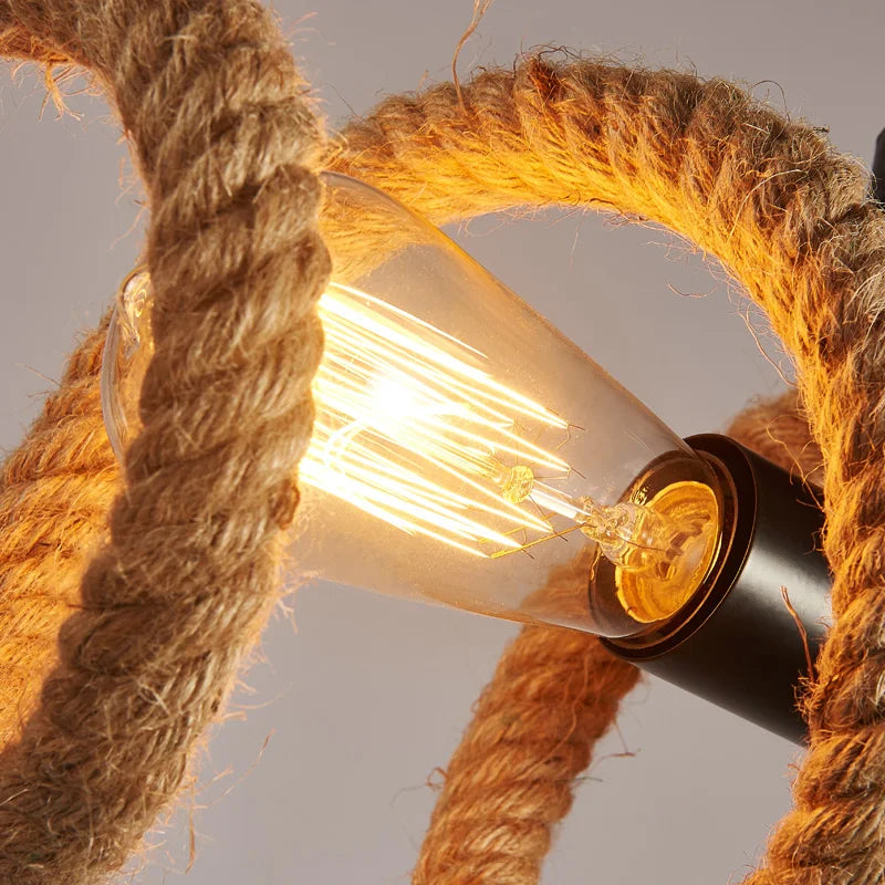 suspension lumineuse industrielle corde tressée marron clair noir filaments led tactile