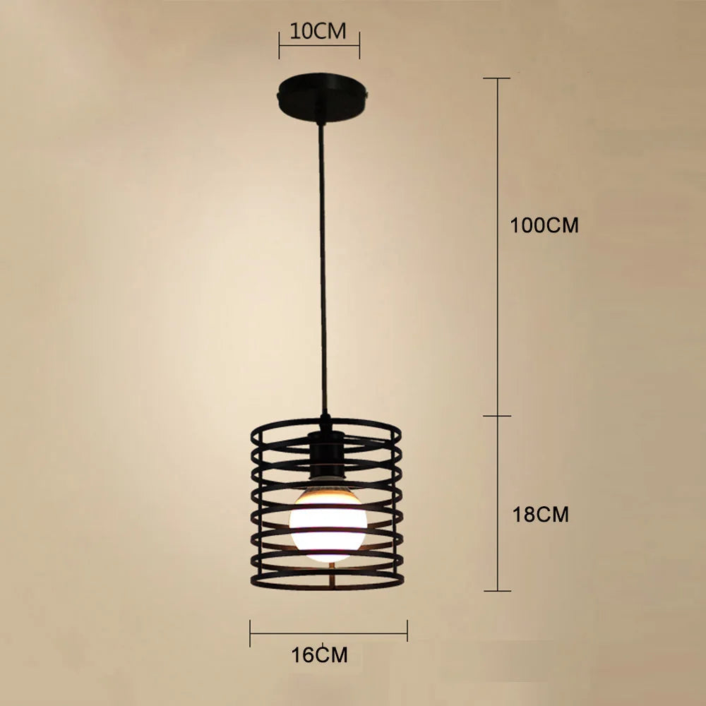 lumière suspendue industrielle spirale métallique noire ampoule jaune e27 vintage loft