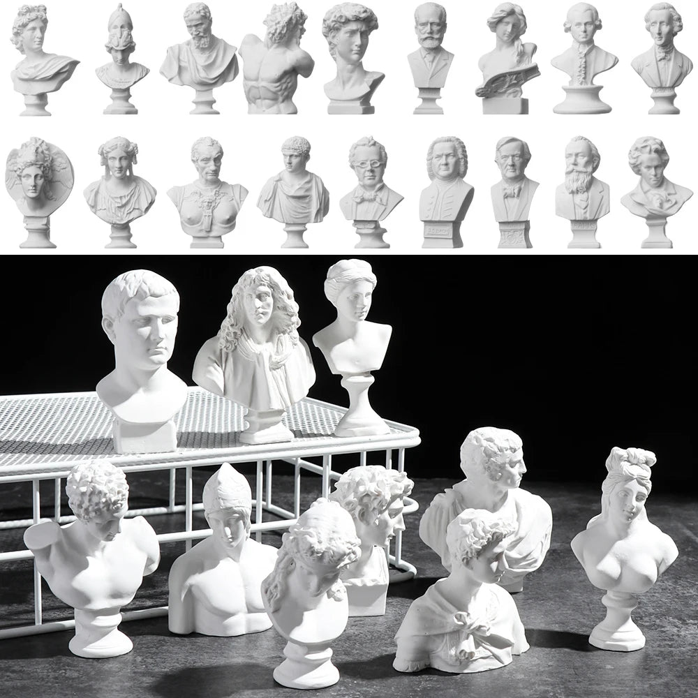 buste sculpté résine blanc détails granuleux classique réaliste décoration intérieureportrait miniature