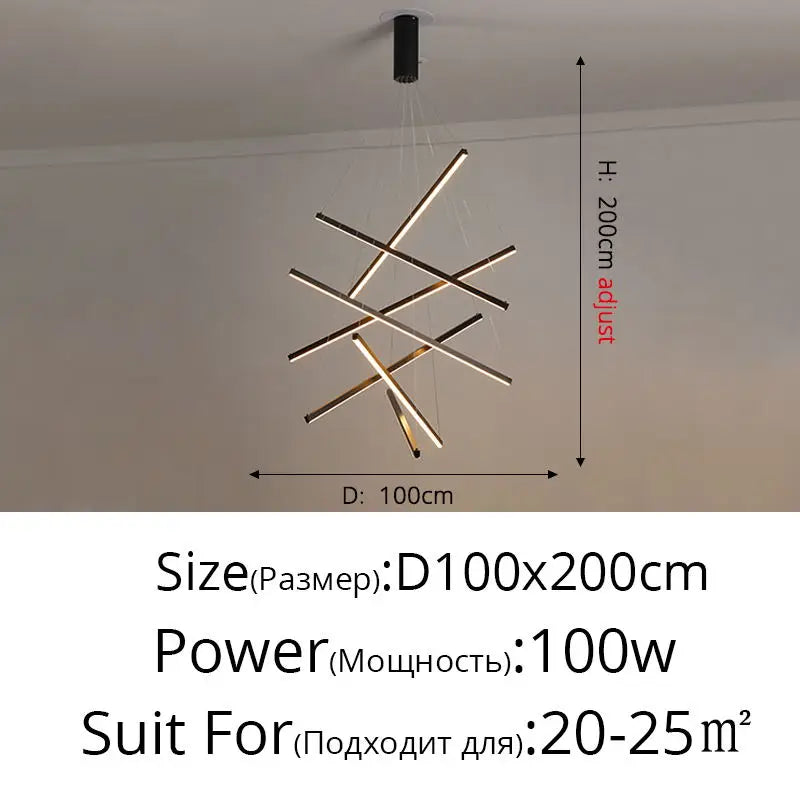 suspension lumineuse moderne noir led barres géométriques minimaliste télécommande