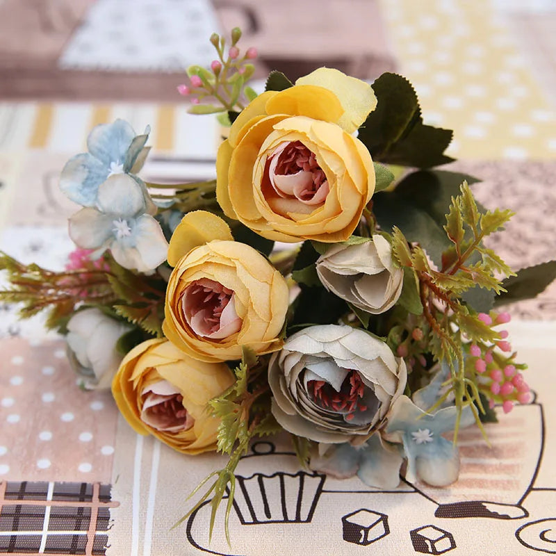 bouquet artificiel rose blanc vert feuilles classique décoration intérieure mariage fêtes anniversaire gifts