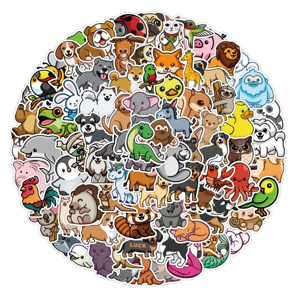 autocollants animaux cartoon mignons stickers variés opaques adhésifs 100 pièces