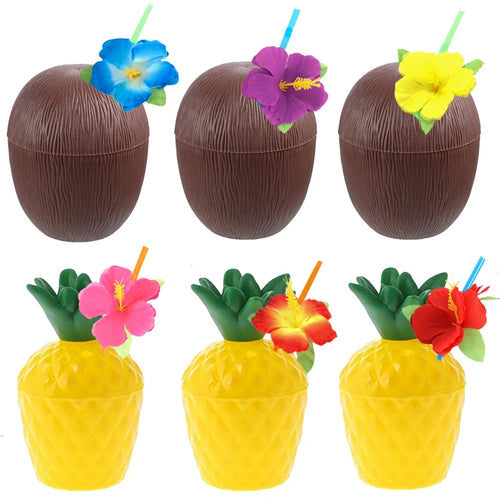 tasses cocktail fruits tropicaux fleurs oiseaux motifs floraux décor anniversaire plage fête