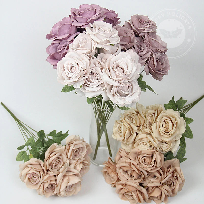 bouquet roses artificielles violettes blanches rose pâle mariage anniversaire décoration intérieure classique