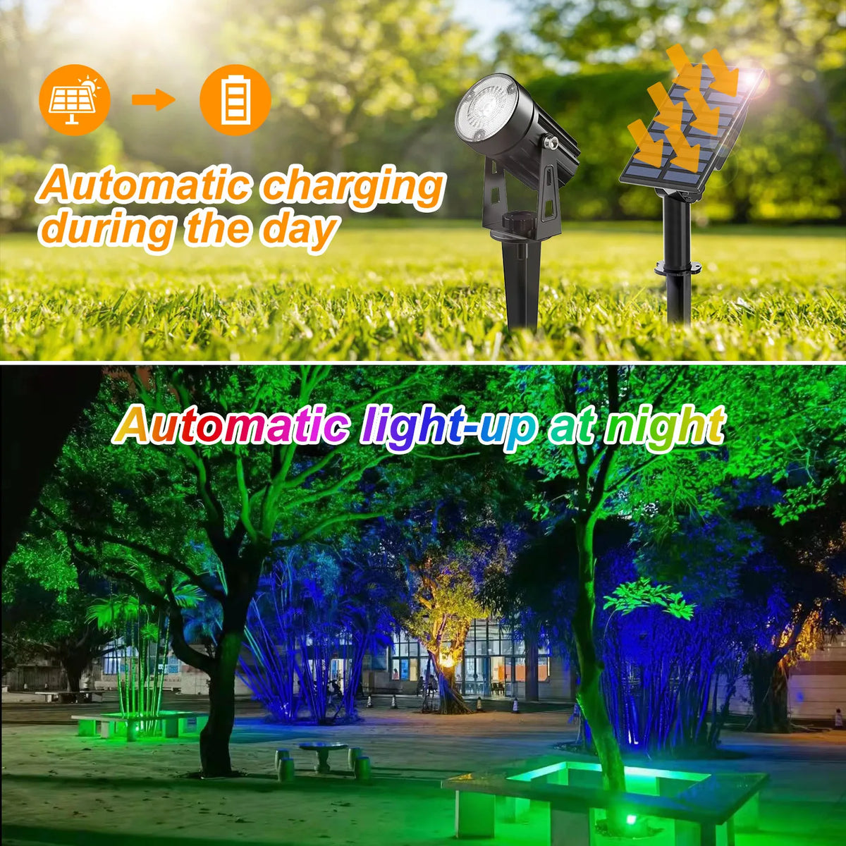 projecteur led solaire extérieur rgb ip65 moderne jardin lumineux multiple couleurs blanc jaune rouge