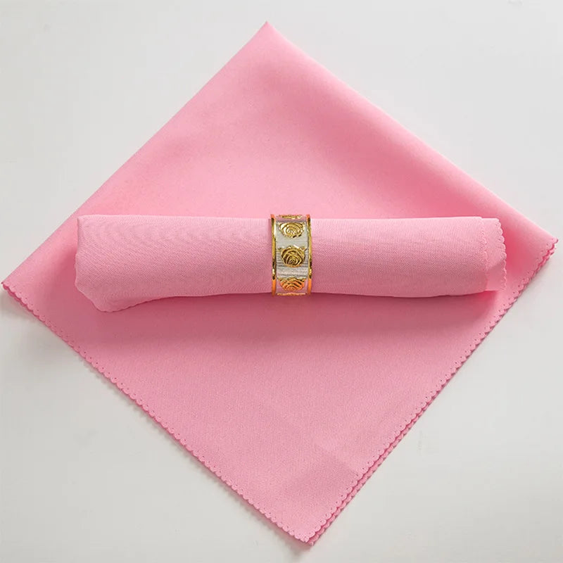 serviettes table pliées polyester 48x48cm orange vert beige gris violet marron rouge classique clips