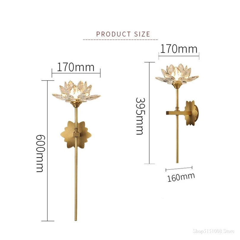 lampe murale or fleur lotus cristal moderne élégante entrée chambre coucher éclairage quotidien fixée