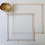 serviettes classiques brodées texture lin blanc beige maison restaurant rustic