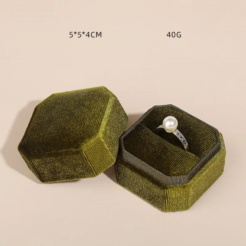 boîte rangement bague velours classique vert beige bleu 5x5x4cm double anneau