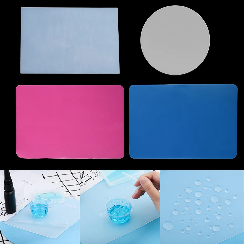 plaque silicone transparente moderne adhésive bleu rose outil fabrication époxy pinceau flacon peinture papier