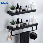 étagère salle bain double niveau murale alliage aluminium noir lisse moderne serviettes pots crèmes