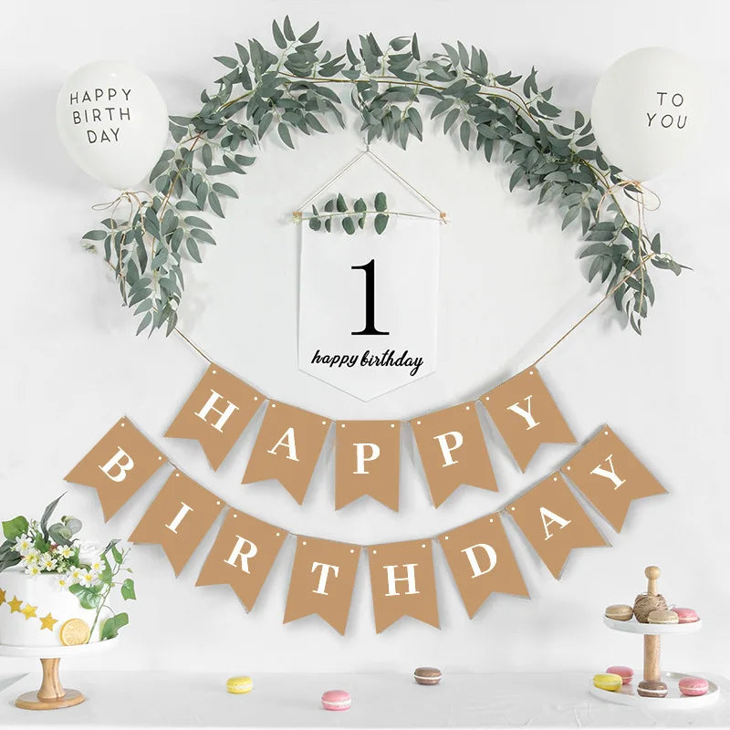 Bannière joyeux anniversaire 1 an en papier blanc décoration fête bébé