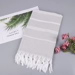 serviette bain rayée 100x180cm coton biologique séchage rapide franges classique rose gris bleuclair