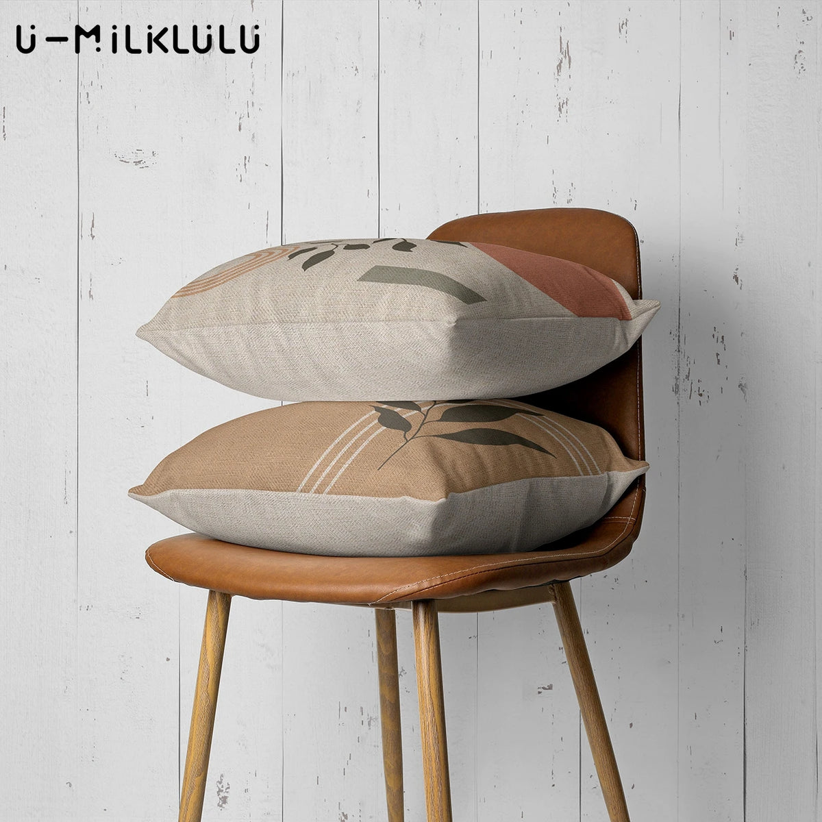 housse coussin motif feuilles moderne 30x50cm beige gris marronclair rosepâle