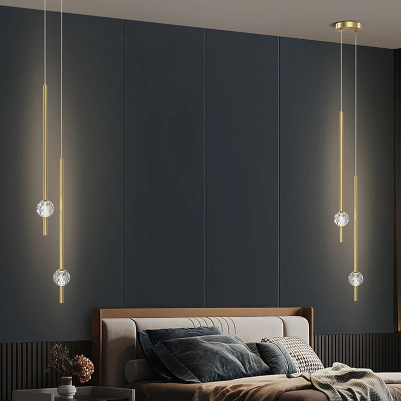 suspension lumineuse moderne or noir cristal led minimaliste contemporain translucent