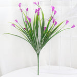 bouquet artificiel fleurs simples feuilles vertes blanc vert jaune violet rose intérieur décoration maison