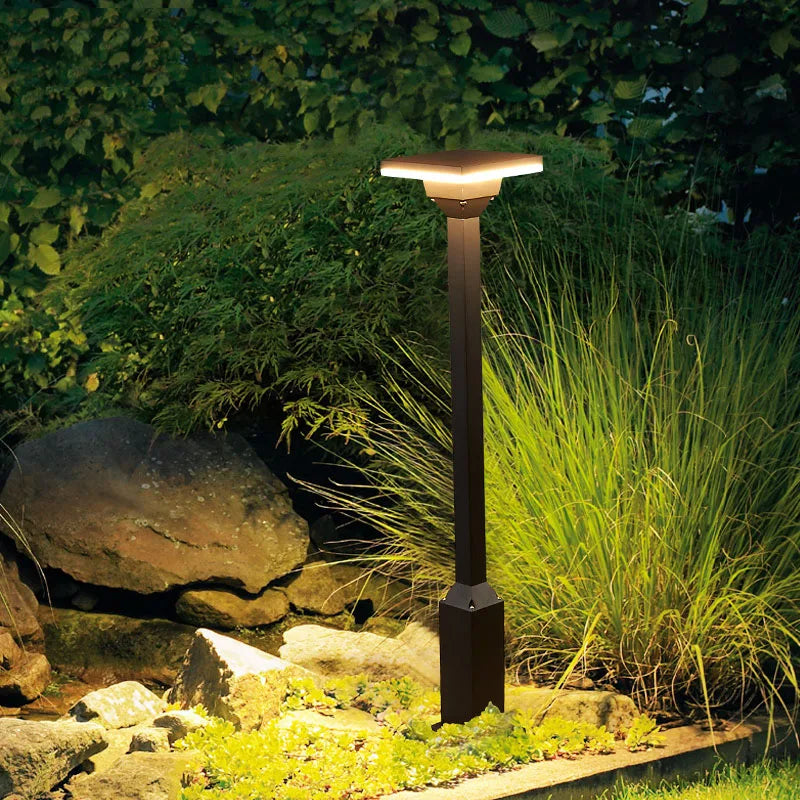 lampe sol moderne éclairage public led étanche ip65 noir base carrée câble électrique flux