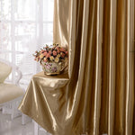 rideaux dorés semi occultants tissu lisse moderne extérieure fenêtre française adaptable maison