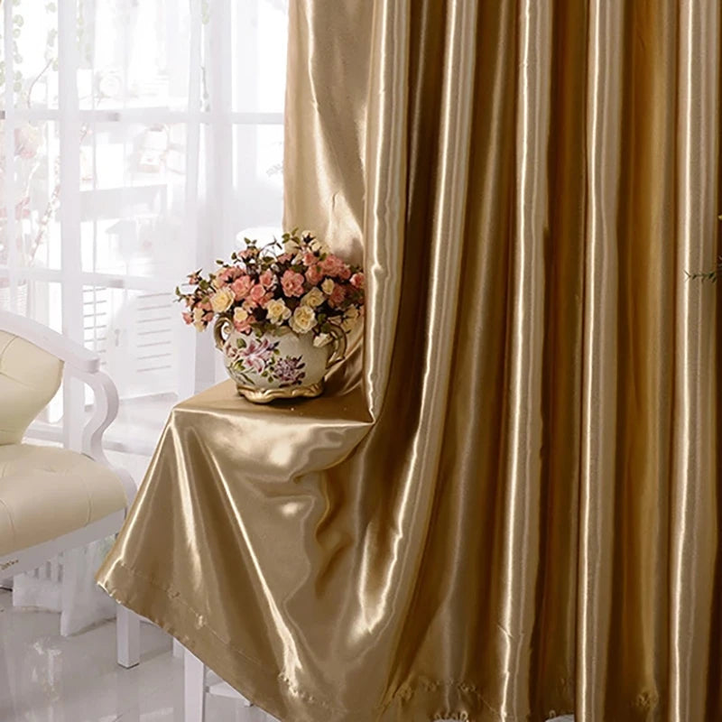 rideaux dorés semi occultants tissu lisse moderne extérieure fenêtre française adaptable maison