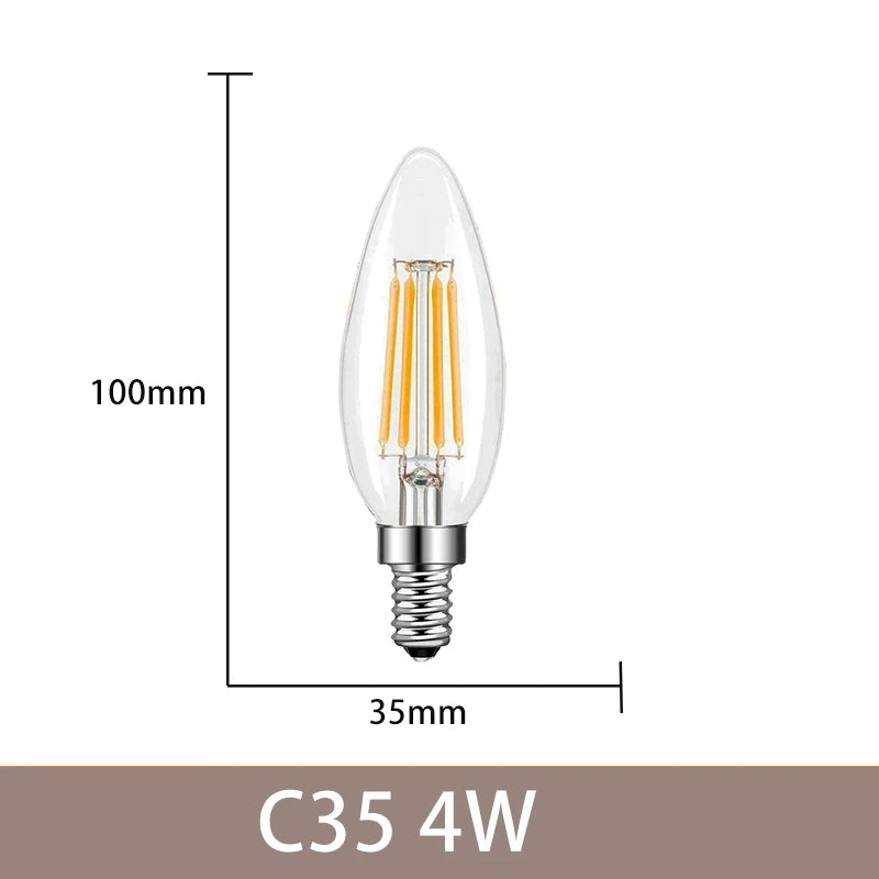 ampoules led filament dorés transparentes e12 e14 4w 6w 2700k 360° modernes 25000h