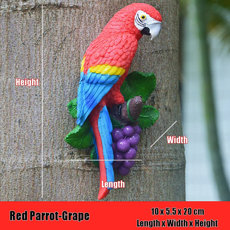 statue perroquet résine décorative jardin oiseaux colorés fleurs artificielles sculpture murale extérieure réaliste