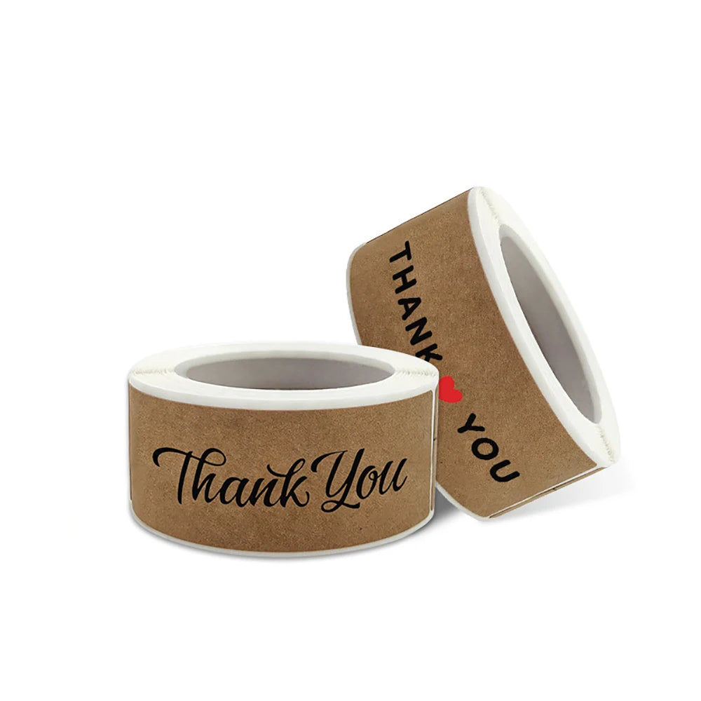autocollants kraft thank you ruban élégant minimaliste coeurs blancs pack 120 stickers enveloppes cadeaux