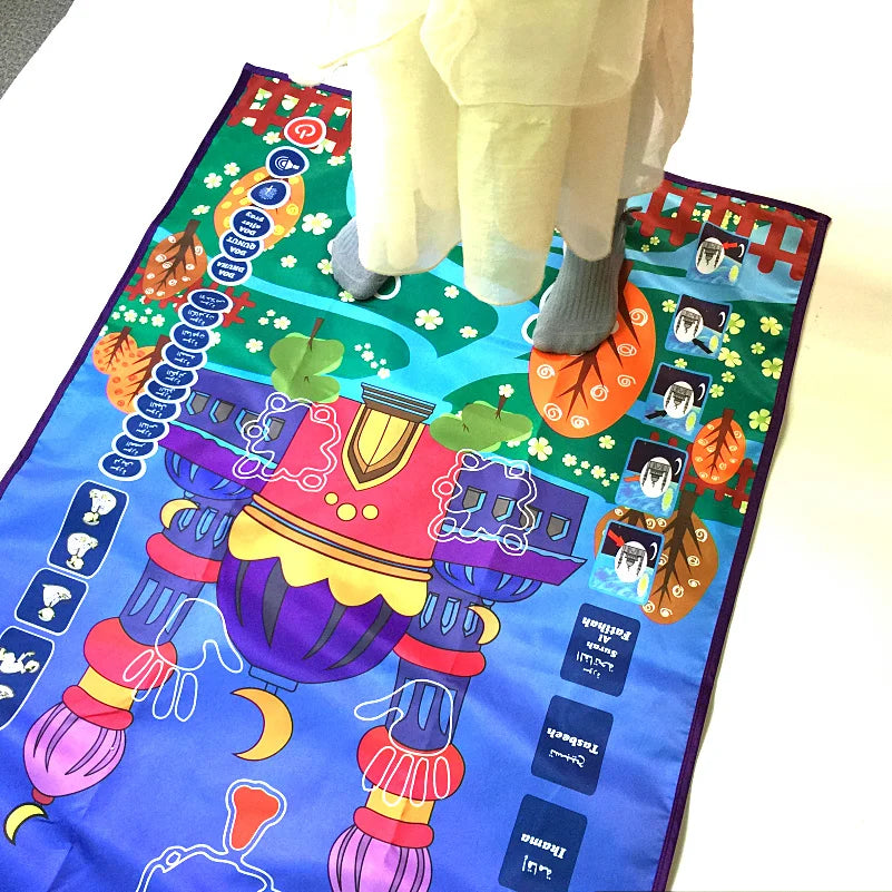 tapis interactif éducatif prière enfants musulmans illustrations mosquée palmiers motifs floraux éducatifs