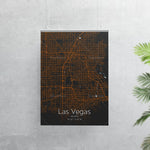 Cette image présente une affiche stylisée de la ville de Las Vegas, au Nevada, avec une carte détaillée de son réseau routier.