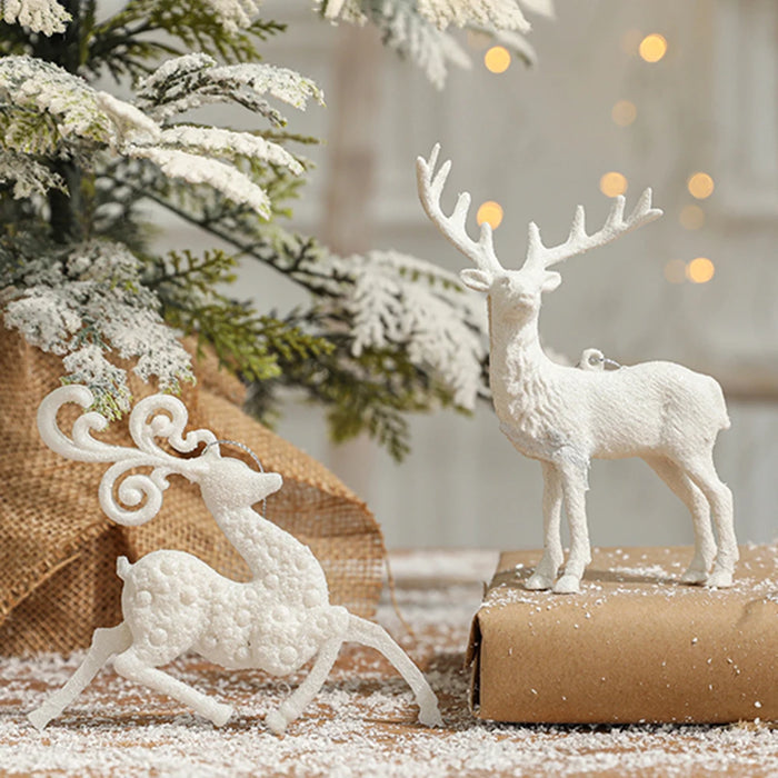 Pendentif de Noël blanc avec élan et flocons de neige suspendu