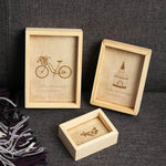cadre photo bois gravé vélo oiseau fleur chats cœur rustique vintage farmhouse decoration