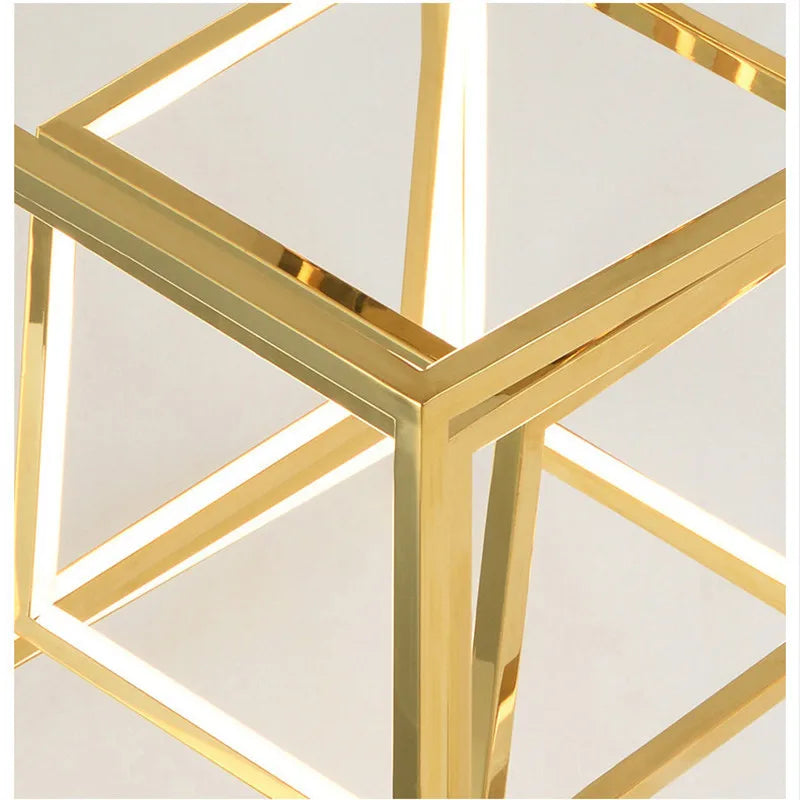 suspension moderne or blanc géométrique forme cubique minimaliste led aluminium
