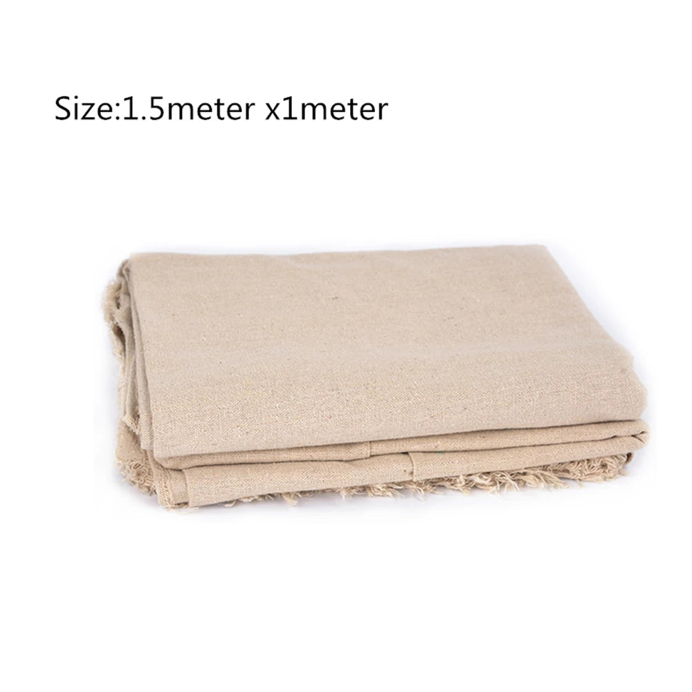 tissu lin crème rustique surface travail poterie 1.5m 1m bords effilochés