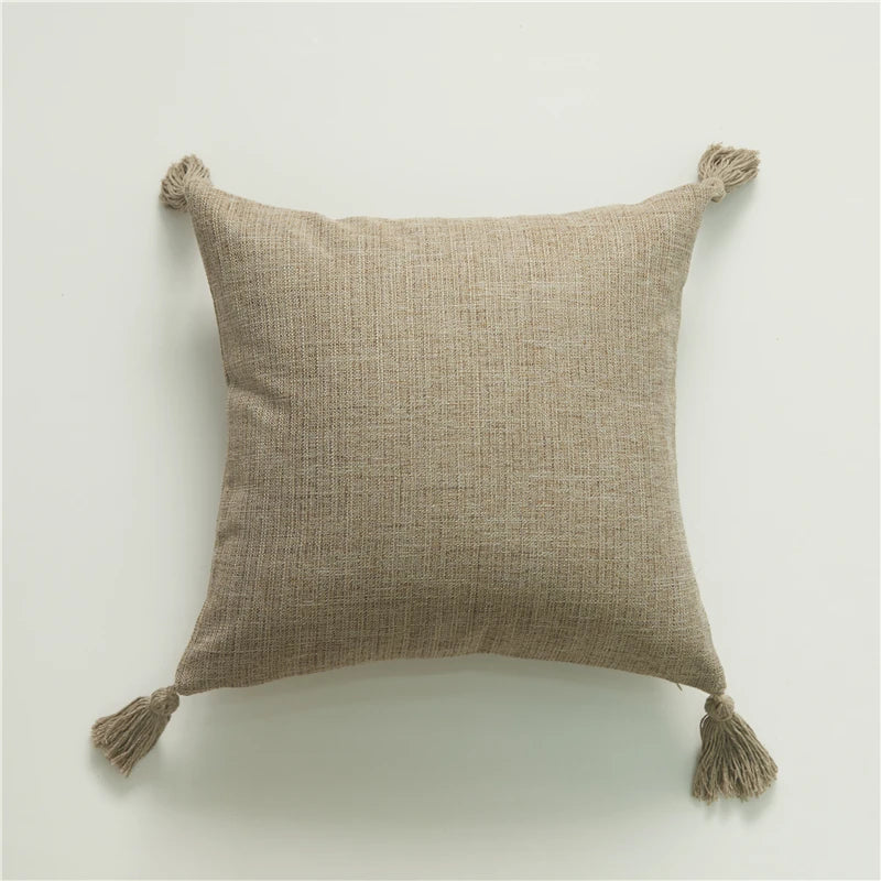 coussin decoratif carre 45x45cm boheme pompons franges farmhouse deco couleur verte jaune rose