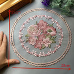 broderie fleurs rose clair vert beige traditionnelle diamètre 28cm élastique écologique coton polyester