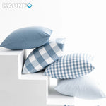housse coussin polyester bleu clair rayures carreaux moderne décoration maison lit chaise canapé