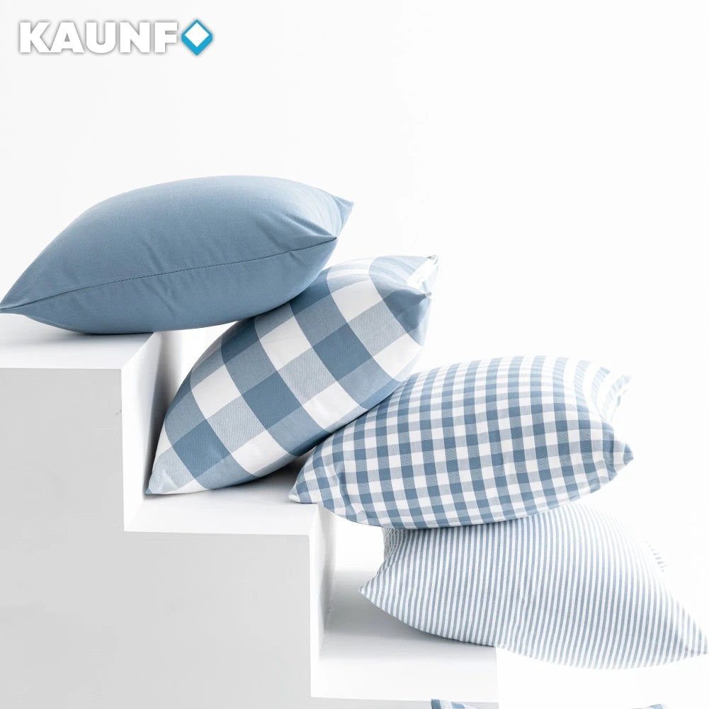 housse coussin polyester bleu clair rayures carreaux moderne décoration maison lit chaise canapé