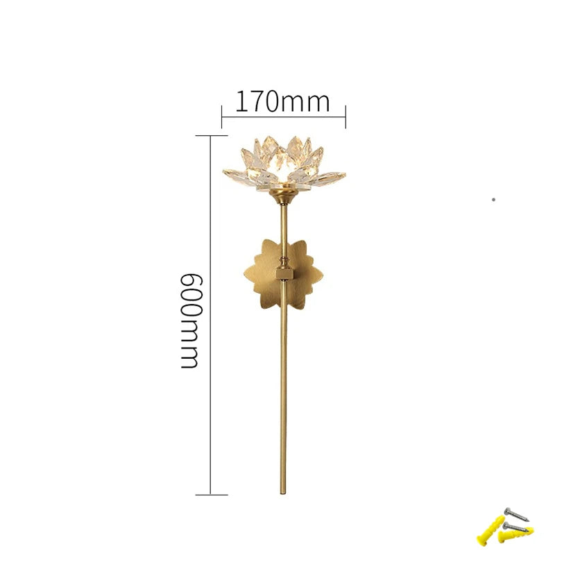 lampe murale or fleur lotus cristal moderne élégante entrée chambre coucher éclairage quotidien fixée