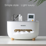 boîte mouchoirs multifonctionnelle blanc moderne rangement compartiments réutilisables respectueux environnement minimaliste pieds simples