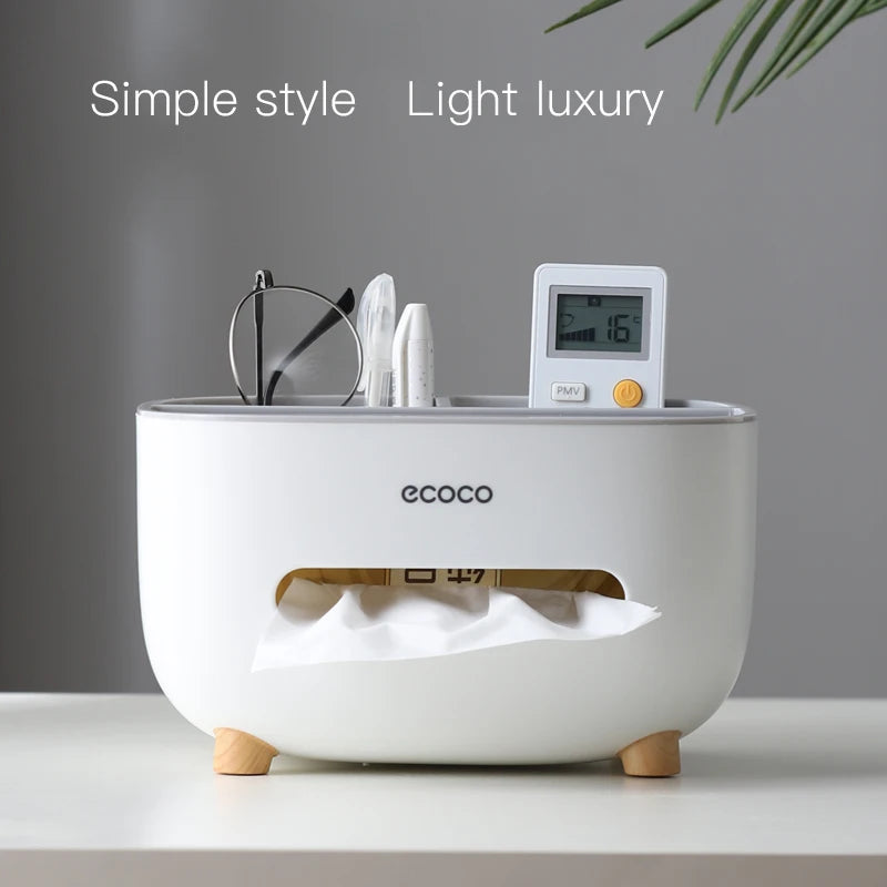 boîte mouchoirs multifonctionnelle blanc moderne rangement compartiments réutilisables respectueux environnement minimaliste pieds simples