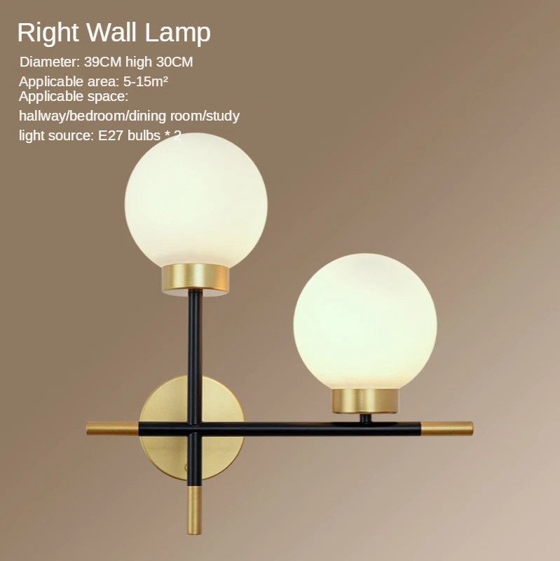 applique murale moderne globes opalescents verre translucide noir doré chambre salon entrée minimaliste