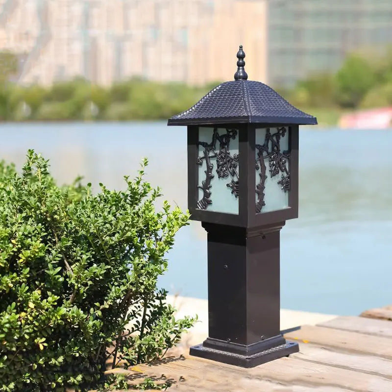 lampadaire extérieur asiatique led ip55 bronze noir éclairage paysagiste floral rustiqueextérieur moderne autonomedefixationsoltranslucide