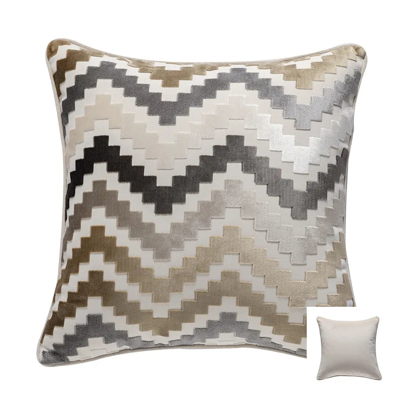 housse coussin polyester zigzag gris moderne décoration maison lit voiture 45x45cm 30x50cm 50x50cm