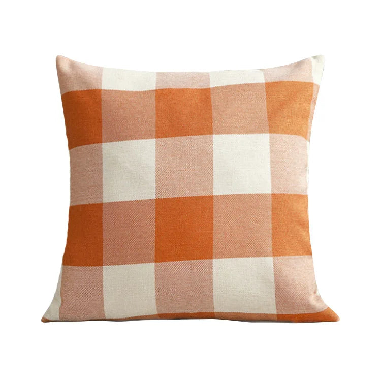 housse coussin carreaux géométriques bleu marine blanc rustique décontracté salon chambre voiture 45x45cm