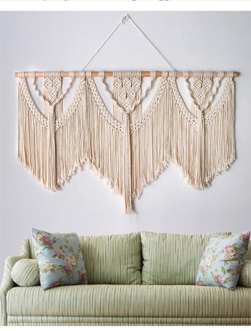 tapisserie macramé bohème géométrique franges bois opaque décoration mariage coton lavage main